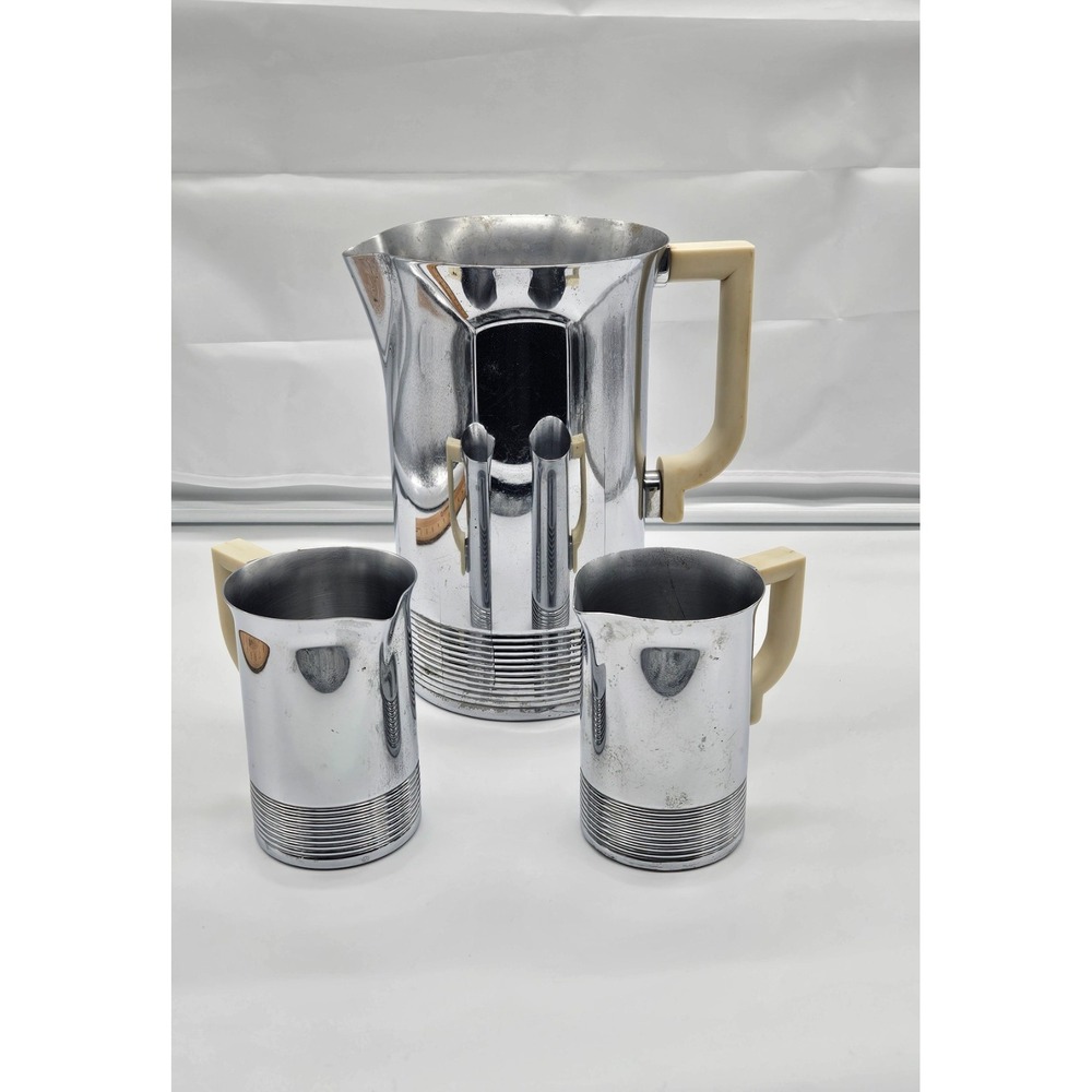 Vintage CHASE USA Chrome Cocktail Pitcher Set with Two‎ Matching Cups